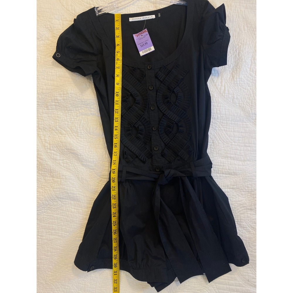 Susana Monaco Black Ruffle Button‎ Front Romper Puff Sleeve Belted NWT Size 8 - Picture 8 of 10